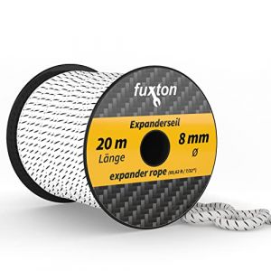 fuxton Corde élastique 8 mm 20 m Blanc - Noir (Elastique bache remorque, Corde d'extension, Bande élastique, Sandow, tendeur Elastique, Cordon Elastique pour bache Piscine) (Mondial Sun, neuf)