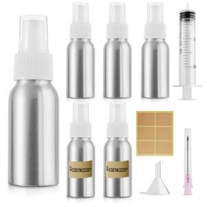 Furuising Lot de 5 Flacon Spray Vide en Aluminium, 50ml Fine Bouteille Spray Vide, Petit Refillable Flacon Vaporisateur Vide avec 20ml Seringue, Entonnoir pour Cosmétique Parfums Lotions (Furuising, neuf)