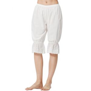 BEAUTELICATE Pantalon Victorien De Femme &Eacute;t&eacute; 100% Coton Renaissance Culotte Bouffantes Lolita Pumpkin Volants Short Vintage Bloomer Pantacourt De Pyjama Blanc Brut - Pas De Doublure, M (BEAUTELICATE-FR, neuf)