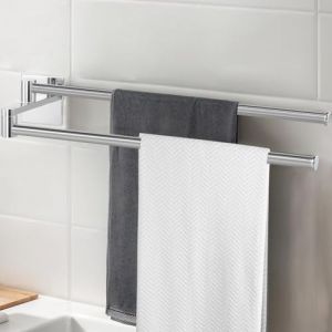 Porte-Serviettes Double,34,3 cm Porte-Serviettes &agrave; Deux Bras Rotatif &agrave; 180&deg; en Acier Inoxydable, Support Serviette Mural, Barre Porte Serviette sans Per&ccedil;age pour Salle de Bain Cuisine (Laukra special SIA, neuf)