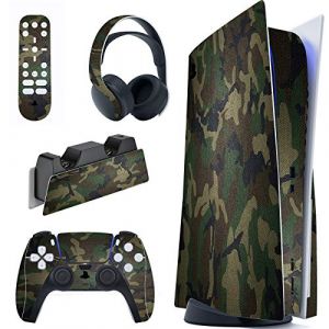 playvital Kit de Autocollants Skin Decal pour ps5 Sticker Vinyle pour ps5 Console&Manette&Station de Charge&Casque&Télécommande Média-Édition Régulière-Camouflage Vert Armée (Game Skindecal Store, neuf)