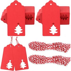G2PLUS 100PCS &Eacute;tiquette en Papier Kraft &Eacute;tiquette No&euml;l &Eacute;tiquette Kraft Cadeau de No&euml;l avec 20M Ficelle pour D&eacute;corer L'arbre de No&euml;l（Arbre de No&euml;l Rouge） (BIGGER, neuf)
