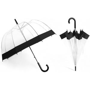 Grand parapluie transparent, imperméable et coupe-vent pour mariage, remise de diplôme et événements en plein air - Poignée automatique, Bordure noire (VICOPICO, neuf)