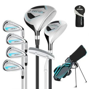 XDriveMax Ensemble de Club de Golf pour Femmes Droite 8 Pièces, avec Sac de Support avec Housse de Pluie, Bois de Fairway 3# avec Couvre-tête, 5# Hybride, 5#, 7#, 9# S# Fer et Putter (YYMHL-EUR, neuf)