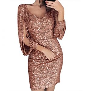 Robe Courte Sexy Pour Femme - Col en V, De Soirée, De Fête, Grande Taille, Paillettes Brillantes, Chic Et Glamour, De Gala Blanche, Mini, Slim Et Solide (Minenany, neuf)