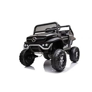 FINOOS Buggy 4x4 Voiture &eacute;lectrique Enfant Mercedes Unimog 12V, avec t&eacute;l&eacute;commande 2.4Ghz, Si&egrave;ge en Cuir et Roues en Gomme (EVA) 4 x Moteur 12V 45W, Batterie: 12V10Ah, 1-5 Ans (Noir) (S.N. Commerce B.V., neuf)