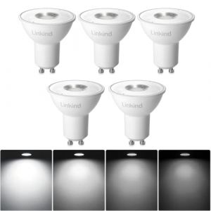 Linkind Ampoules LED GU10 Dimmable 5.7W équivalent à 75W Halogène, Blanc Froid 5000K, 600 lumens, Ampoules LED Spot PAR16, Large Faisceau 110°, Lot de 5 (LINKIND-EU, neuf)