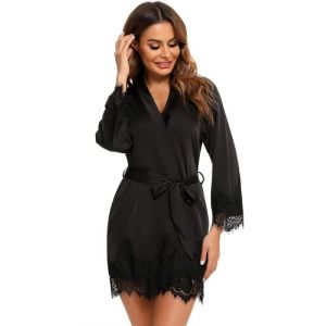 RSLOVE Robe Chemise de Nuit en Dentelle pour Femmes Kimono en Satin Rob de Mari&eacute;e pour Mariagee Noir M (Aybuy, neuf)