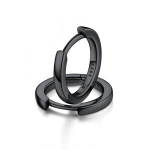 FaithHeart Boucle d'Oreille Cr&eacute;ole Noire Femme en Argent 925, Petite Cr&eacute;ole Homme 10mm, Piercing Anneau pour Oreilles Perc&eacute;es, Bijoux Corporels Unisexe (FaithHeart Jewellery, neuf)