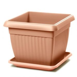 Pot de fleurs avec soucoupe, pour plantes, utilisation en intérieur et extérieur, carré, style classique, en plastique, pour balcon, DKWT24-PKWT22, couleur terre cuite, 7 litres, 24 x 24 x 20 (H) cm (IMJ Global, neuf)