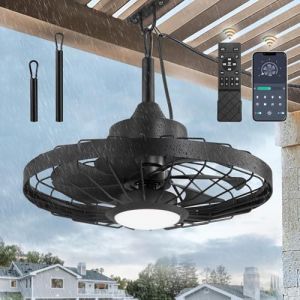 Ventilateur de plafond pour ext&eacute;rieur avec lumi&egrave;re et t&eacute;l&eacute;commande IP65 &eacute;tanche IP65 Lampe LED avec ventilateur pour jardin terrasse Intensit&eacute; variable Silencieux Plafonnier r&eacute;tro avec &eacute;clairage pour (CTYC, neuf)