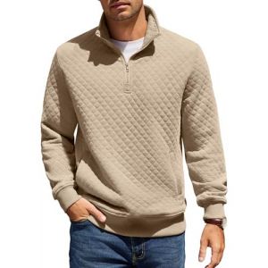 COOFANDY Hommes Chemise &agrave; Col Montant Sweatshirt &agrave; Manches Longues Hiver Col Montant Sweatshirt Coupe R&eacute;guli&egrave;re Pull 1/4 Fermeture &Eacute;clair Chaud avec Poche Kaki M (COOFANDY EU, neuf)