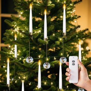 FlyQintess Lot de 12 Bougies Pour Arbre De Noël, Guirlande lumineuse de LED bougies avec télécommande, Lumières Sans Flamme avec Crochets Boule de Cristal, Pour Noël Intérieur Extérieur Cheminée (Flyingboat, neuf)