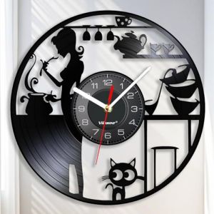 Viiluuxr Horloge Murale Silencieuse 30 cm Design Nostalgieen Disque Vinyle D&eacute;coration Murale Cuisine Salon Restaurant Id&eacute;e Cadeau No&euml;l Nouvel an Saint Valentin Cr&eacute;ative Horloge Noire. (Viiluuxr, neuf)