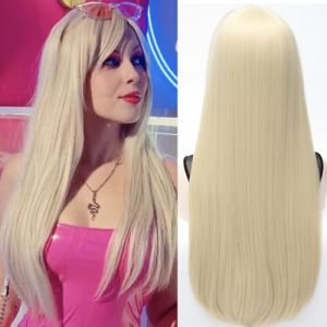 Colorful panda blond clair longue droite Cosplay perruque avec frange perruque de cheveux synth&eacute;tiques naturels pour femmes ou filles pour Halloween Costume Party ou usage quotidien (VivoCity, neuf)
