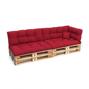 POKAR Set de 6 Coussins Matelassé pour Palettes Euro: 2X Assise 120x80cm + 2X Dossier 120x40cm + 1x Dossier 60x40cm + 1x Coussin 40x40cm, Canapé de Jardin, sans Palette, Rouge (EURAKOP-FR, neuf)