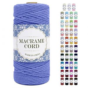 Uiopa Corde Macram&eacute; 3mm x 100m Ficelle Macram&eacute; Naturel Cordon Coton Fil Macram&eacute; 3mm Cordelette pour Suspension Murale Tress&eacute;e de Plante Rideau Bricolage D&eacute;coration Int&eacute;rieure Boho (Bleu Brume) (XEYUAN, neuf)