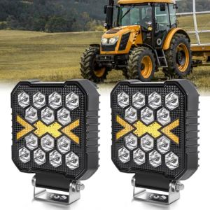 BraveWAY 2PCS 30W 15000LM Phare De Travail Led Carré, 4 Pouces Phare De Travail12v 24v, Projecteur Ambre Blanc Pour Suv, Camion, Moto, Tracteur, Suv, Tracteur (BraveWay, neuf)