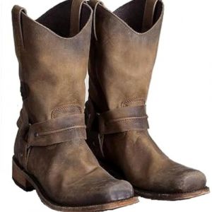 TangDao Bottes Mi-Mollet &agrave; Talons Bas de Hommes Bottes en Cuir Casual Vintage pour Hommes Marron 43 EU(cuir artificiel) (TangDao-FR, neuf)