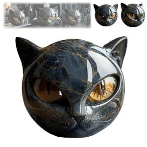 yybng Sculpture en Pierre De Luxe De Chat Noir, Résine Sculpture Noire De La Tête De Chat, Cristaux Sculptés À La Main Et Pierres De Guérisons Sculptées, Sculptures Créatives Décor De Maison (huaqklm, neuf)