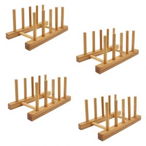 efbock Support d'assiettes pour armoires de Cuisine en Bambou - pour Planche &agrave; d&eacute;couper - &Eacute;gouttoir &agrave; Vaisselle - Organiseur pour Assiettes, Tasses et couvercles de casseroles (4, 4 emplacements) (efbock-eur, neuf)