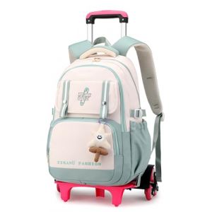 Tanou Cartable a Roulette Fille, Grande Sac Dos roulettes Cartable Fille Primaire Roulette de 8 à 14 Ans, Cartable à roulettes en Nylon Durable pour Voyages Scolaires, Vert (Tanou Bagages, neuf)