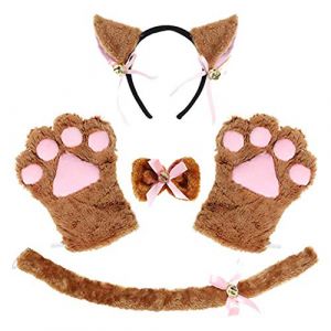JOERBABU Serre-t&ecirc;te pour chat - 5 pi&egrave;ces - Queue de chaton - Oreilles - Collier - Pattes - Gants - Accessoire d'Halloween (jiushuang, neuf)