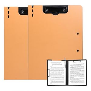 FRETONBA Porte-bloc A4, lot de 2 porte-bloc avec couvercle, porte-bloc avec 2 pinces, planche &agrave; &eacute;crire pour bureau, chantier, &eacute;cole, orange (FRETONBA, neuf)