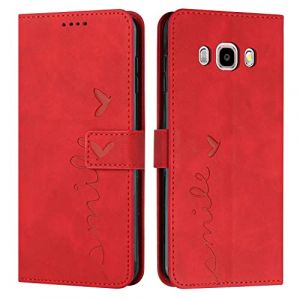 EATCYE Coque pour Samsung Galaxy J7 2016 / J710, &Eacute;tui Housse en Cuir PU Samsung J7 2016 / J710, Magnetique Flip [Pochette de Portefeuille], Etui de Protection pour Samsung J7 2016 / J710 (#Rouge) (EATCYE EU Direct Store, neuf)