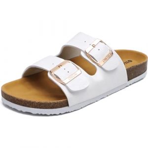 ONCAI Sandales Femme,Boucle Mules Et Sabots Femme Bout Ouvert Cuir &Eacute;t&eacute; Plates En Li&egrave;ge Sandales Floral Blanc Taille 40 (JLL66, neuf)