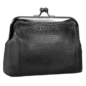 STILORD 'Goldie' Petit Porte Monnaie Femme Cuir v&eacute;ritable Vintage Portefeuille Fermoir Clic Clac Retro Portefeuille pour Femme Cuir Porte-Monnaie &agrave; Clip, Couleur:Noir (STILORD Cuir, neuf)