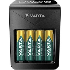 VARTA Chargeur de Piles incl. 4X AA 2100mAh rechargeables, chargeur pour piles AA/AAA/C/D/9V rechargeables et appareils USB, Power on Demand LCD Charger+ [Exclusif sur Amazon] (Ponera, neuf)
