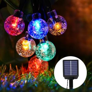 Guirlande lumineuse solaire d'extérieur de 8 m, 30 LED, étanche, avec 8 modes, boule de cristal pour Pâques, cour, fêtes (fonction mémoire + multicolore) (MYSTEME, neuf)