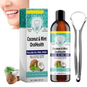 Bain de Bouche à l'huile Blanchissante,Huile de Rinçage Buccale à la Noix de Coco,Bain de Bouche Huile de Noix de Coco,100ml Bain de Bouche Haleine Fraiche,avec Gratte-Langue,pour Blanchir les Dents (Vinne Lean, neuf)