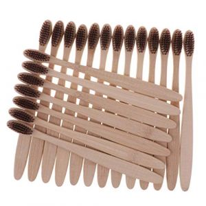 Tubayia Lot de 20 brosses &agrave; dents en bambou naturel pour adultes et enfants - Poils doux (marron) (Tubayia, neuf)