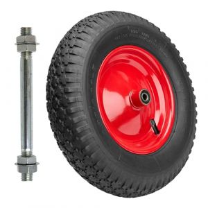 Garronda Roue de brouette 4.80/4.00-8 avec axe, pneumatique 2PR &Oslash; 390&times;95 mm, jante acier peinte, doubles roulements, valve auto, moyeu 97 mm al&eacute;sage 12 mm &ndash; roue de remplaceme GD-0163, Noir-Rouge (Hisert, neuf)