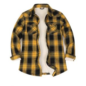 ZENTHACE Veste en flanelle &agrave; carreaux avec doublure en polaire Sherpa pour femmes, chemise en flanelle &agrave; boutons (doublure Sherpa compl&egrave;te), Jaune/noir, XL (ZENTHACE, neuf)