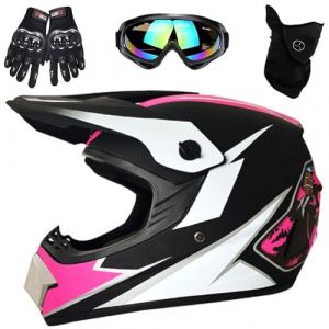 Casque Vtt Int&eacute;Gral Pour Enfant Avec Lunettes, Gants, Masque, Quatre Saisons, &eacute;Quipement de Protection Contre Les Collisions, Homologu&eacute; Dot(Pink ghost,L(56-57cm)) (YUJINGNA, neuf)