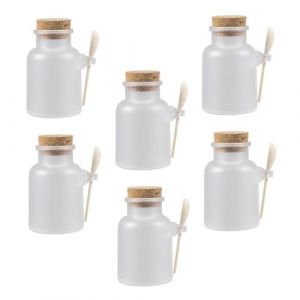 BESPORTBLE 6 ensembles Bouteilles avec Bouchon Li&egrave;ge et Cuill&egrave;re Bois pour Sel de Bain et Poudre de Masque R&eacute;utilisables et &Eacute;tanches pour Voyage et Rangement de Cosm&eacute;tiques (Breeze & Leaves, neuf)