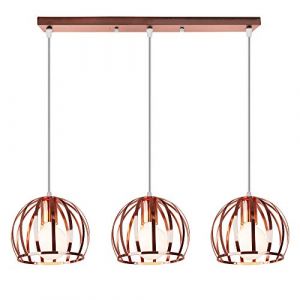 Plafonnier Moderne R&eacute;tro M&eacute;tal Suspension Vintage 3 Lumi&egrave;res Industriel Lustre Suspension Lampe Suspension en Forme de Cage E27 Or Rose (DOO2U, neuf)