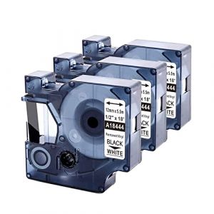 Upwinning 18444 &Eacute;tiquettes Industrielles 12mm Compatible pour Dymo Rhino 18444 12mm x 5.5m Ruban Adh&eacute;sif Permanent en Vinyle Noir sur Blanc Compatible avec Dymo Rhino 6000 5200 5000 4200 3000 1000, 3x (toprinting, neuf)