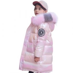 Lengender Doudoune Surface Brillante Manteau Fille Chaud Blouson Hiver Automne Parka &agrave; Capuche Fausse Fourrure Veste de Sport Ski Neige (Rose, 140) (FindPitaya, neuf)