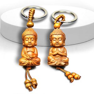 behone 2 Pièce Porte-Clés Bouddha en Bois Bouddhisme Keychain Mini Bouddha Porte Bonheur Convient pour Le Cadeau Porte-Bonheur Pendentif Voiture Bricolage (behone, neuf)