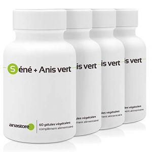 LAXATIF NATUREL * Séné + Anis Vert * PACK 3+1 GRATUIT * 320 mg / 240 gélules * Extrait de feuilles de séné titré maximum à 8% en sénosides B, extrait concentré 4:1 de fruit d’anis vert * Digestion (ANASTORE BIO, neuf)