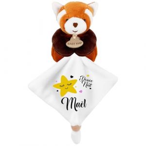 KDO MAGIC - Doudou personnalisé - Personnalisable avec Un prénom - Peluche personnalisée - Cadeau Naissance, garçon, Fille, bébé, Anniversaire (Étoile Jaune, Panda Roux) (KDO-MAGIC, neuf)
