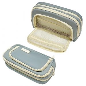 Liujiami Grande Trousse avec 3 Compartiments &Eacute;tudiant &Eacute;tuis &agrave; Crayons Pochette Bureau Organisateur Papeterie Scolaire Sac &agrave; Crayons Pochette &agrave; Maquillage pour Filles Gar&ccedil;ons Femmes Hommes Bleu (SheMi, neuf)