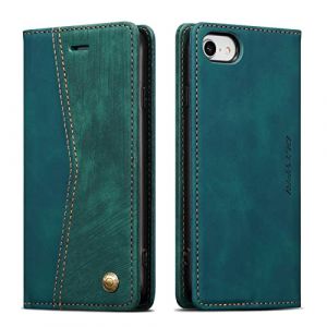QLTYPRI Etui Coque pour iPhone 16e/SE 4, Portefeuille Fentes Cartes Housse Antichoc Cuir PU Vintage Portefeuille Etui Compatible avec iPhone 16e/SE 4 - Retro Vert (zhihen, neuf)