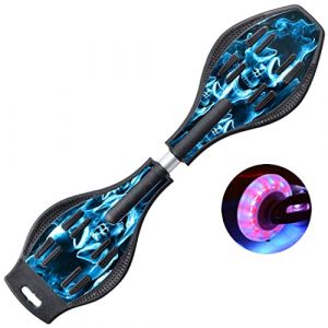 Sumeber Waveboard Planche de surf pour enfants avec roues lumineuses pour enfants/adolescents (crâne bleu) (HuanJing-Tech-UK, neuf)