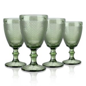 Joeyan Lot de 4 Verres à Vin Vintage Verts de 300 ml Avec Petit Relief de Perles,Colorés Ensemble Gobelets à Vin Pour Boissons au Jus de Vin,Verres à Boire Rétro Avec Pied,Passent au Lave-Vaisselle (JianYan, neuf)