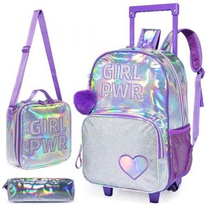 HTgroce Cartable Fille Sac à Dos à roulettes, Violet Cartable Fille Primaire Roulette Scolaires Pour Valise Enfant Fille (Lldaily EUR, neuf)